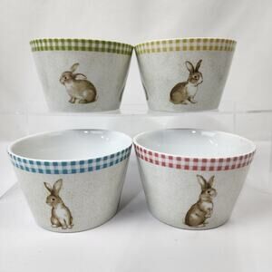 Set of 4 222 Fifth Bunny Land Bowls 3"H x 4"W Spring Easter Rabbits NWOT Cute